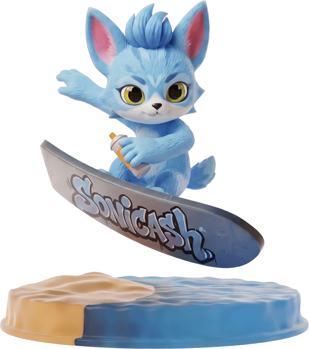 Sonicash 3D Mascot Surfer on Beach Diorama